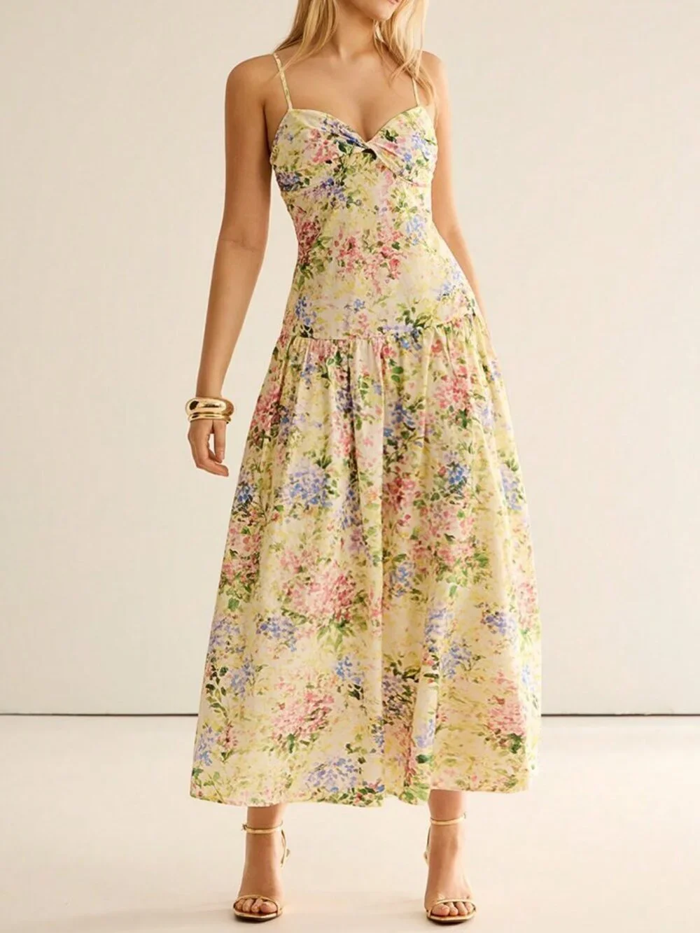 Multicolor Boho Women's Floral Print Spaghetti Maxi Dress